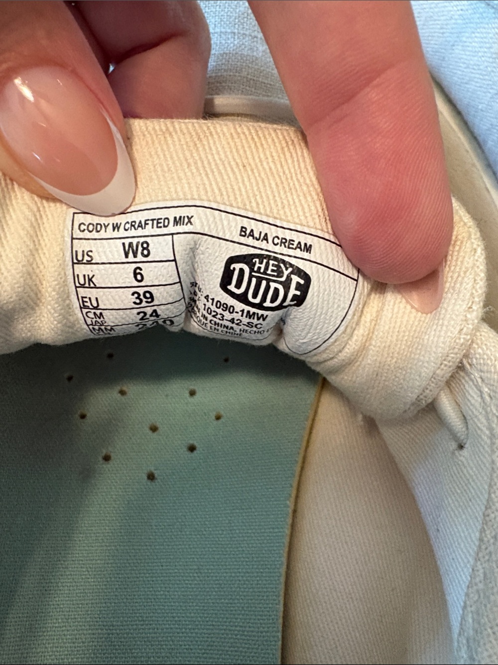 Hey Dude Women Canvas Sneakers in Off-White with Turquoise Accent - Picture 6 of 6